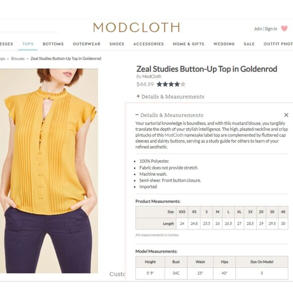 Plus-size vintage blouse by Modcloth, yellow, 3x - Picture 4 of 5